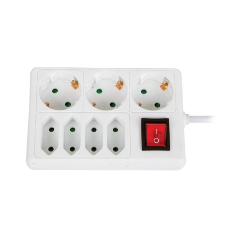 Πολύπριζο ορθογώνιο 3Σ+4Δ με διακόπτη & καλώδιο με φις σούκο