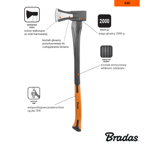 BRADAS Τσεκουροβαριά 2000gr Fiberglass Λαβή