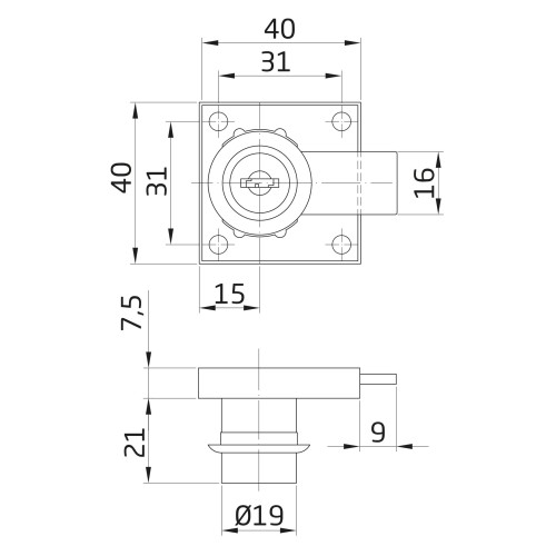 AMIG Κλειδαριά Συρταριών 40x40mm 16mm