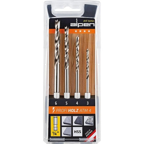 ALPEN Wood Drill Set 4 Pcs. 6 Corner Square