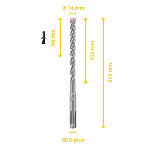 ALPEN FORCE X SDS PLUS Drill Bit, Plw, L=210/150, O No 6.0 4 Pieces