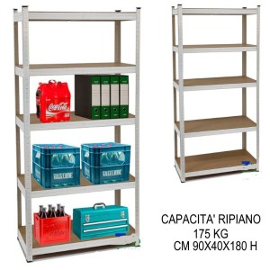 Ραφιέρα Μεταλλική Λευκή 5 Ράφια MDF H180xL90xP40cm