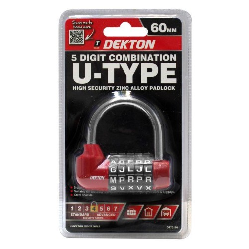 DEKTON U Type Padlock With 5 Digit Combination