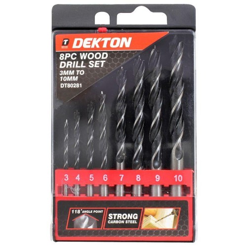 DEKTON Set 8 Pcs. Wood Drills Pin 3-4-5-6-7-8-9-10mm