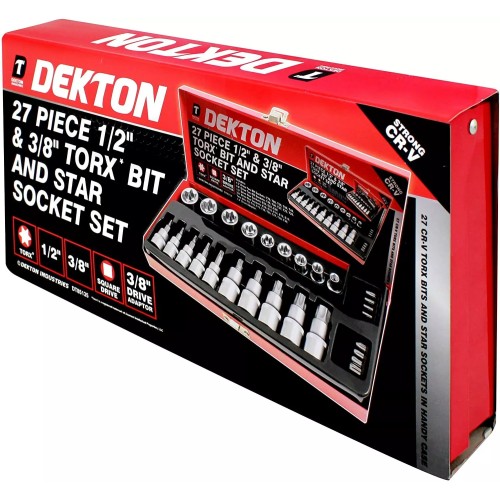 DEKTON Box Set 27 Pieces Nuts & Torx 1/2 & 3/8 Inch