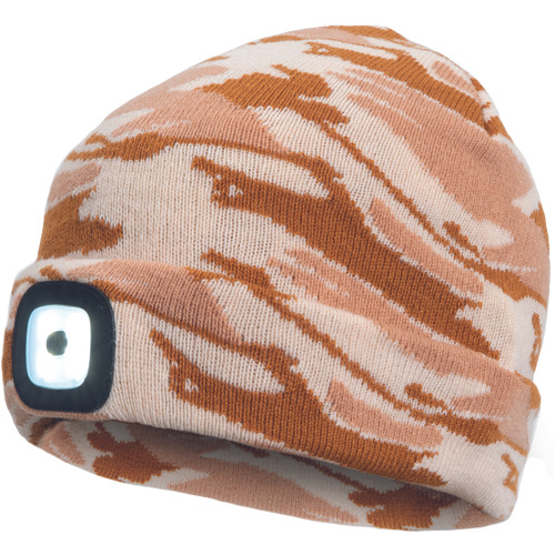 Reflective Beige Camouflage Work Cap With Rechargeable Led Lens