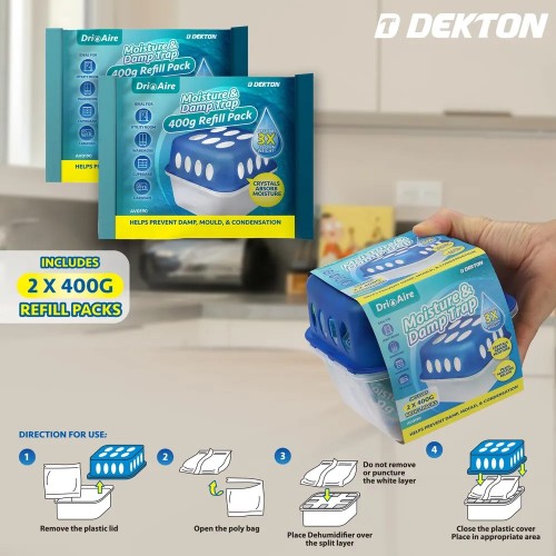 DEKTON Απορροφητής - Συλλέκτης Υγρασίας 400gr + 2 Ανταλλακτικούς Κρυστάλους