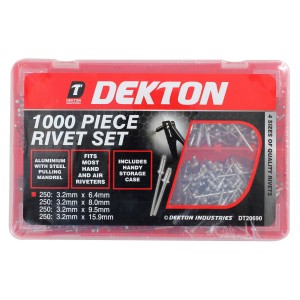 DEKTON 1000pc Aluminium Blind Pop Rivet Set 4 Sizes Case 3.2mm. 3.2mm: x6.4mmx8.0mmx9.5mmx15.9mm