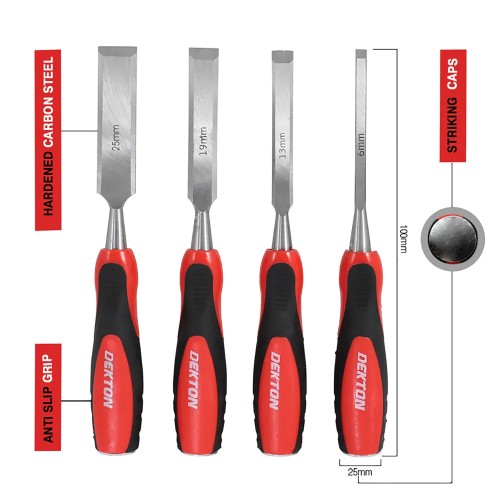 DEKTON 4 PIECE CHISEL SET 4-10-5-21mm