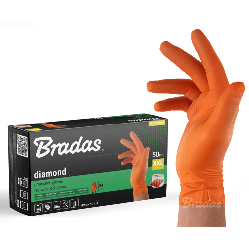BRADAS Γάντι Μιας Χρήσης Nitrile Πορτοκαλί Συνεργείου Πάχος 0.20mm DIAMOND XXL/10